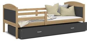 Dětská postel se šuplíkem MATTEO - 160x80 cm - šedá/borovice
