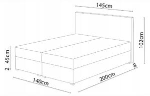 Kontinentální postel 140x200 cm Mimosa (melíorvaná šedá + černá) (s roštem a matrací). 1007799