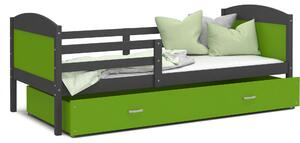 Dětská postel se šuplíkem MATTEO - 190x80 cm - zeleno-šedá