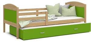 Dětská postel s přistýlkou MATTEO 2 - 190x80 cm - zelená/borovice
