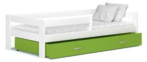Dětská postel se šuplíkem HUGO V - 160x80 cm - zeleno-bílá