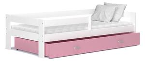 Dětská postel se šuplíkem HUGO V - 160x80 cm - růžovo-bílá