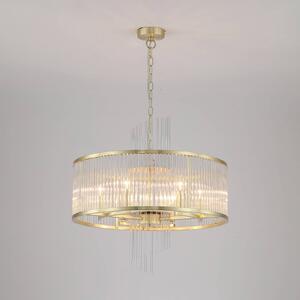 Searchlight Závěsné světlo Lara, Ø 55 cm, zlatá/čirá, sklo/kov, stmívatelný, Mosaz / zlato, Obývací pokoj / jídelna, Sklo