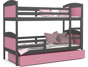 BabyBeds Dětská patrová postel s úložným prostorem MATYÁŠ šedá Velikost postele: 200x90 cm, Barva šuplíku: Růžová