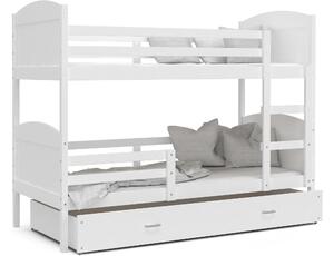 BabyBeds Dětská patrová postel s úložným prostorem MATYÁŠ bílá Velikost postele: 200x90 cm, Barva šuplíku: Bílá