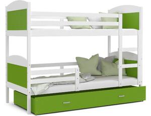 BabyBeds Dětská patrová postel s úložným prostorem MATYÁŠ bílá Velikost postele: 190x80 cm, Barva šuplíku: Zelená