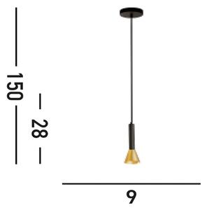 Searchlight Závěsné světlo Signal, Ø 9 cm, černá/zlatá, kov, stmívatelný, Černá, Obývací pokoj / jídelna, kov
