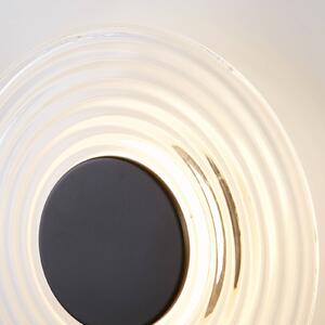 Searchlight LED nástěnné světlo Cleo, transparentní/matná černá, Ø 30 cm, sklo, stmívatelný, Čirá / transparetní, Obývací pokoj / jídelna, Sklo, Moderní