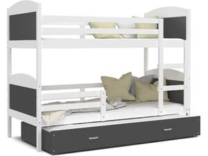 BabyBeds Dětská patrová postel s přistýlkou MATYÁŠ bílá Velikost postele: 190x80 cm, Barva šuplíku: Grafit
