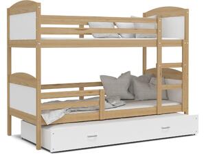 BabyBeds Dětská patrová postel s přistýlkou MATYÁŠ borovice Velikost postele: 200x90 cm, Barva šuplíku: Bílá