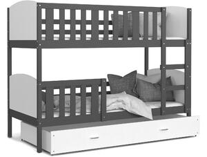 BabyBeds Dětská patrová postel s úložným prostorem TAMI šedá Velikost postele: 200x90 cm, Barva šuplíku: Bílá