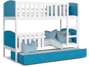 BabyBeds Dětská patrová postel s přistýlkou TAMI bílá Velikost postele: 190x80 cm, Barva šuplíku: Modrá