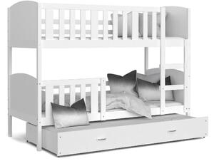 BabyBeds Dětská patrová postel s přistýlkou TAMI bílá Velikost postele: 190x80 cm, Barva šuplíku: Bílá