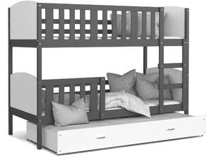 BabyBeds Dětská patrová postel s přistýlkou TAMI šedá Velikost postele: 190x80 cm, Barva šuplíku: Zelená