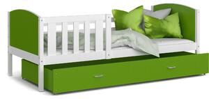 Dětská postel se šuplíkem TAMI R - 160x80 cm - zeleno-bílá
