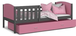 Dětská postel se šuplíkem TAMI R - 200x90 cm - růžovo-šedá