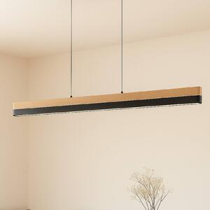 Lucande LED závěsné světlo Holven, dřevo, délka 113 cm, stmívatelný, Světlé dřevo, Obývací pokoj / jídelna, Dřevo, Moderní