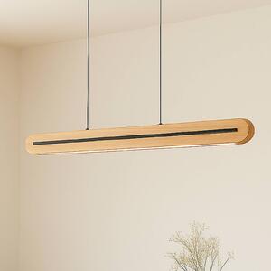 Lucande LED závěsné světlo Darnor, dřevo, délka 100 cm, stmívatelný, Světlé dřevo, Obývací pokoj / jídelna, Dřevo, Moderní