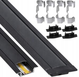 BERGE LED hliníkový profil zapuštěný 2m černý - sada