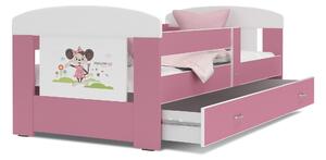 Dětská postel se šuplíkem PHILIP - 140x80 cm - růžová/myška