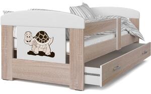Dětská postel se šuplíkem PHILIP - 140x80 cm - sonoma/želvička