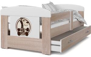 Dětská postel se šuplíkem PHILIP - 180x80 cm - sonoma/žirafa