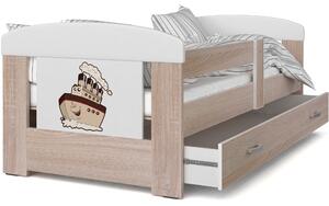 Dětská postel se šuplíkem PHILIP - 140x80 cm - sonoma/parník