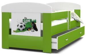 Dětská postel se šuplíkem PHILIP - 140x80 cm - zelená/fotbal