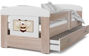 Dětská postel se šuplíkem PHILIP - 140x80 cm - sonoma/včelka