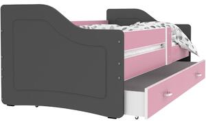 Dětská postel se šuplíkem SWEET - 140x80 cm - růžovo-šedá