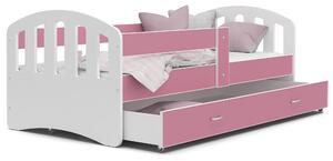 Dětská postel se šuplíkem HAPPY - 140x80 cm - růžovo-bílá