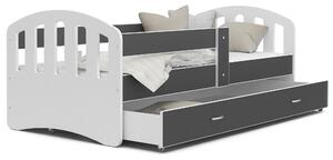 Dětská postel se šuplíkem HAPPY - 140x80 cm - šedo-bílá
