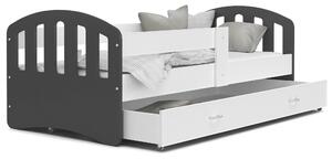 Dětská postel se šuplíkem HAPPY - 140x80 cm - bílo-šedá