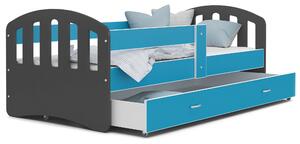 Dětská postel se šuplíkem HAPPY - 180x80 cm - modro-šedá