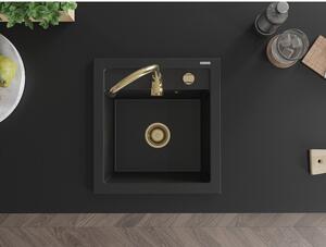 Mexen Vito 1-miskový granitový dřez 520 x 490 mm, Černá, sifon Zlatá