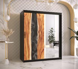 Šatní skříň Zivela 2 se zrcadlem, 150cm, černá/pryskyřice