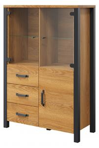 Vitrína Olin 44 101 cm se zásuvkami - dub karmel / černá supermat - Oferta Limitowana