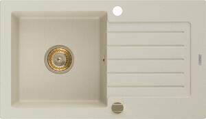 Mexen Pablo 1-miskový granitový dřez s odkapávačem 752 x 436 mm, Béžová, sifon Zlatá