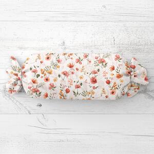 Biante Polštář válec bonbon Sandra SA-731 Červený květinový vzor na bílém 15x40 cm