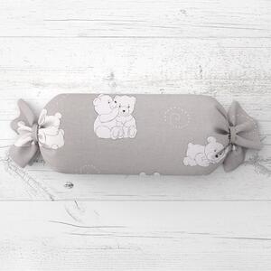 Biante Dětský polštář válec bonbon Sandra SA-733 Zamilovaní lední medvědi na světle šedém 15x40 cm