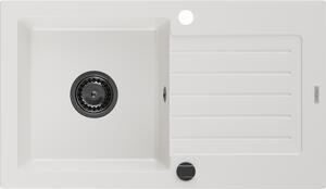 Mexen Pablo 1-miskový granitový dřez s odkapávačem 752 x 436 mm, Bílá, sifon Černá