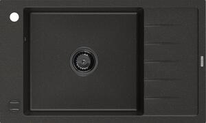 Mexen Elias 1-miskový granitový dřez s odkapávačem 795 x 480 mm, Černá/Zlatá kovová, sifon Černá