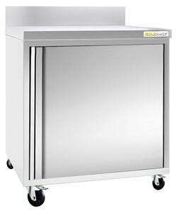 Nízká skříňka z nerezové oceli, rozměry 600 x 700 mm, s podvozkem a bez zadové stěny, řada PREMIUM - GOLDINOX