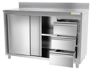 Nízká nerezová skříňka rozměrů 1400 x 700 mm, bez zadní stěny, s 3 zásuvkami na pravé straně, PREMIUM - GOLDINOX