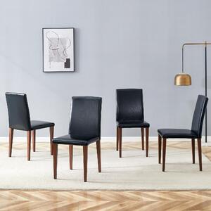 Jídelní židle, sada 4 kusů, minimalistický design, potah z umělé kůže (PU), kovové nohy, vzhled dřeva (ořech + černá)