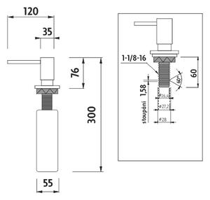 Vestavěný dávkovač jaru, mýdla nebo saponátu do dřezu či umyvadla 35 mm s hadičkou NIMCO Ostatní doplňky UN 4031VH-26