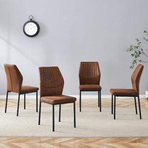 Sada čtyř jídelních židlí, opěradlo z technické textilie s reliéfním vzorem, kovové nohy, moderní design, lehký luxus (hnědá + černá)