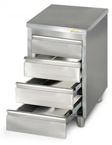 Nízká skříňka z nerezové oceli, rozměry 500 x 700 mm, s 4 zásuvkami, řada PREMIUM - GOLDINOX