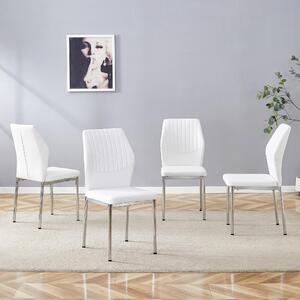 Sada čtyř jídelních židlí, opěradlo zPolyuretanmateriálu s reliéfním vzorem, kovové nohy, design "lehký luxus" (bílá + stříbrná)