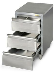 Nízká skříňka z nerezové oceli, rozměry 500 x 700 mm, s 3 zásuvkami, řada PREMIUM - GOLDINOX